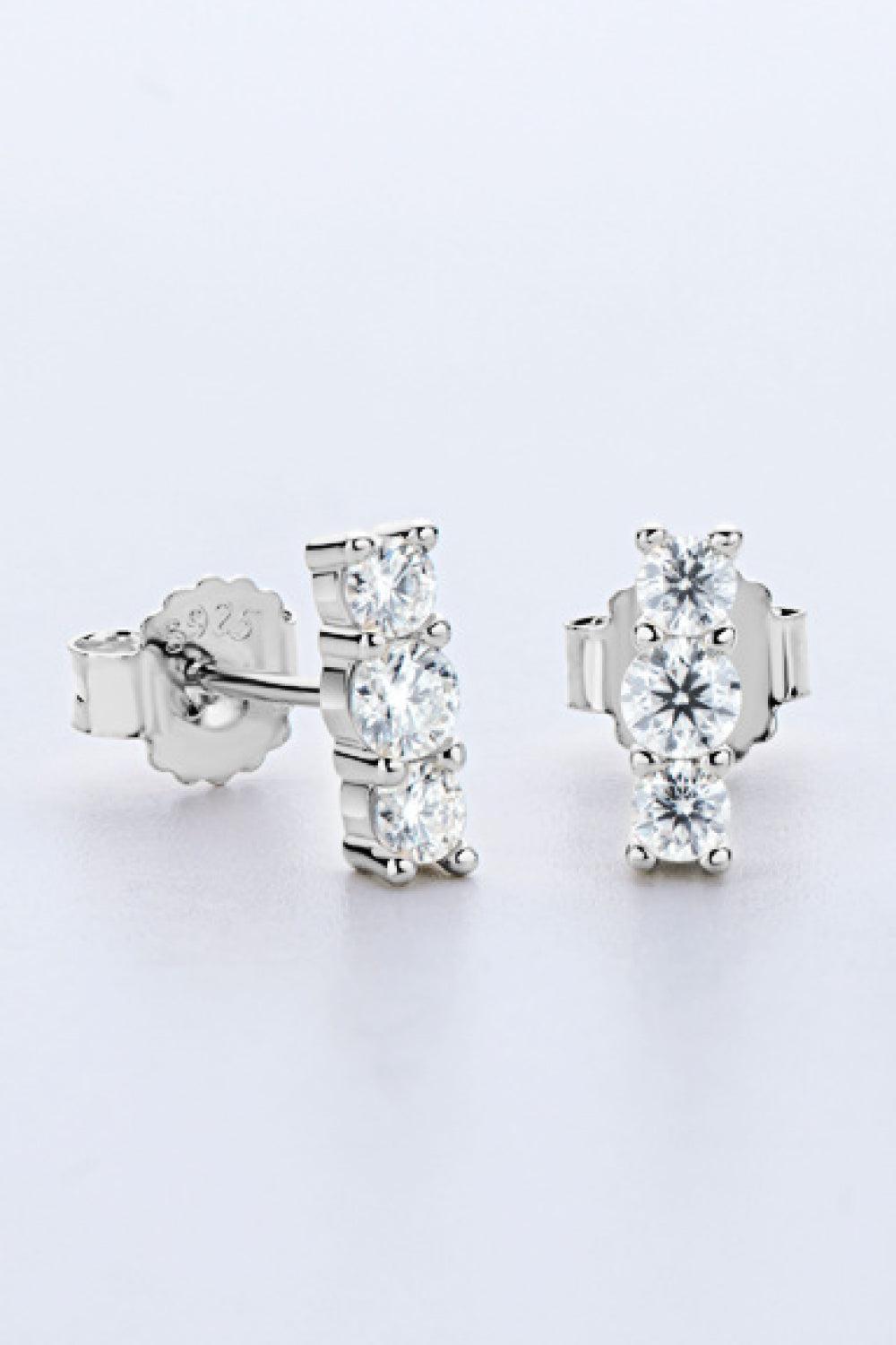 Triple Moissanite Row Stud Earrings - - Claude Jewelry Moissanite - Shop claudejewelry.com