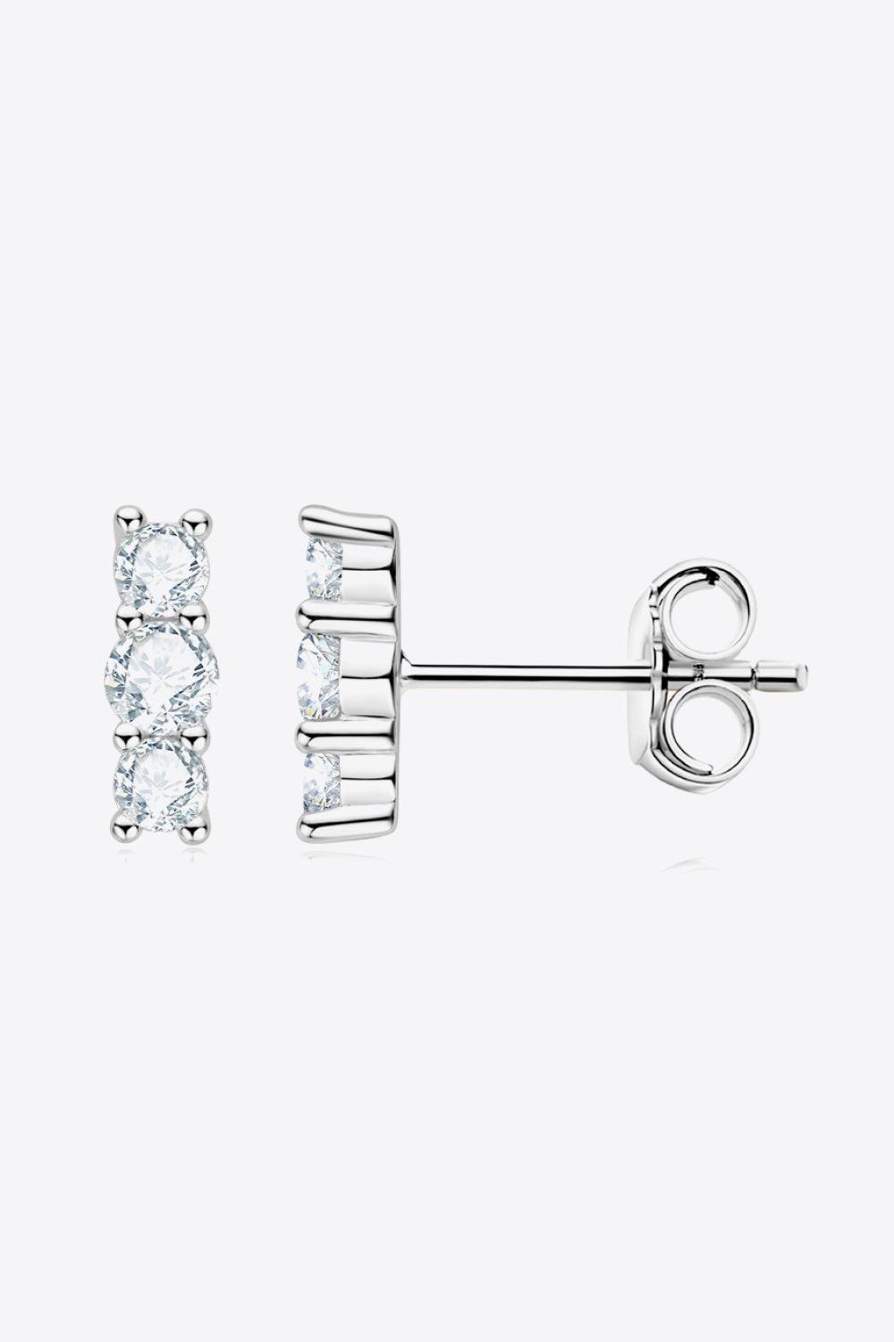 Triple Moissanite Row Stud Earrings - Platinum Vermeil- Claude Jewelry Moissanite - Shop claudejewelry.com