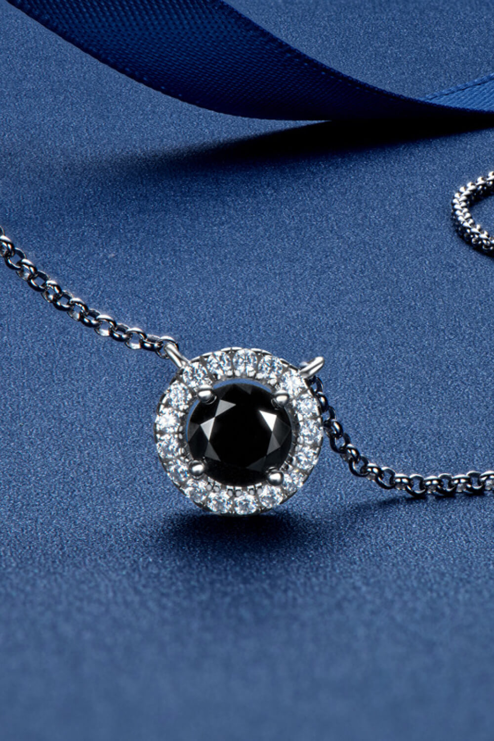 Two-Tone 1 Ct Black Moissanite Round Pendant Necklace - Black- Claude Jewelry Moissanite - Shop claudejewelry.com